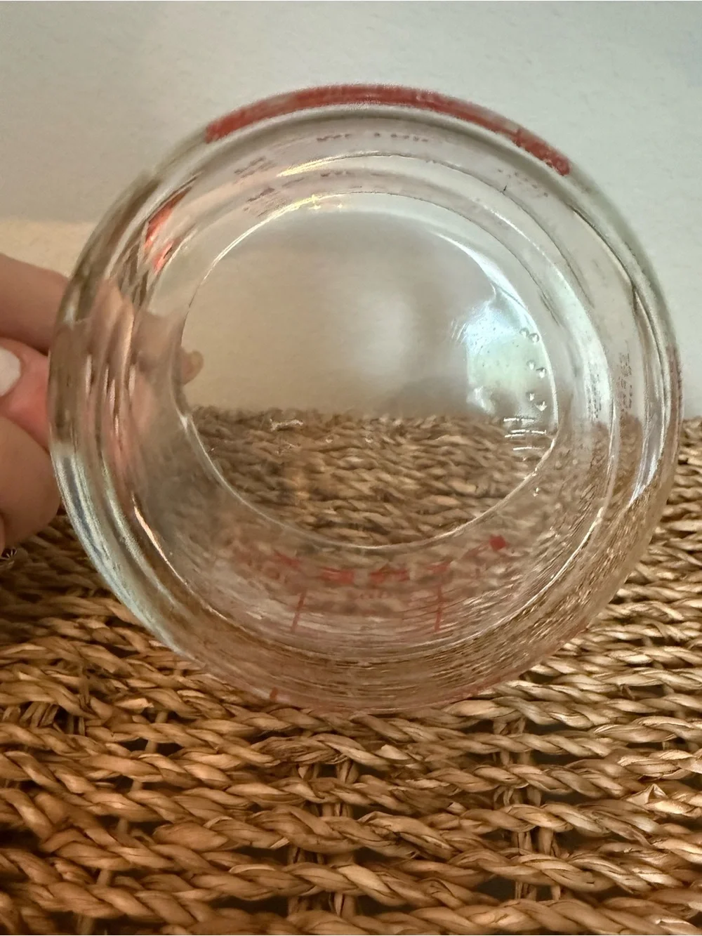 Vintage Pyrex 1 Cup Glass Measuring Cup Red Lettering Open Handle 8oz 508